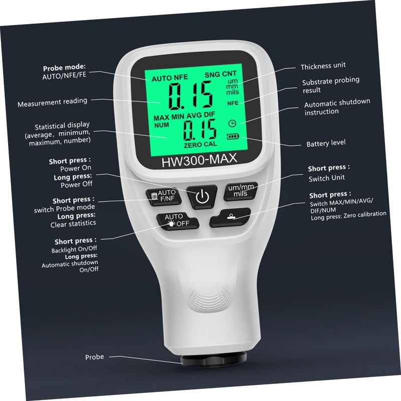 White Automotive Coating Thickness Gauge Digital Paint Depth Measurement Tool - Image 5